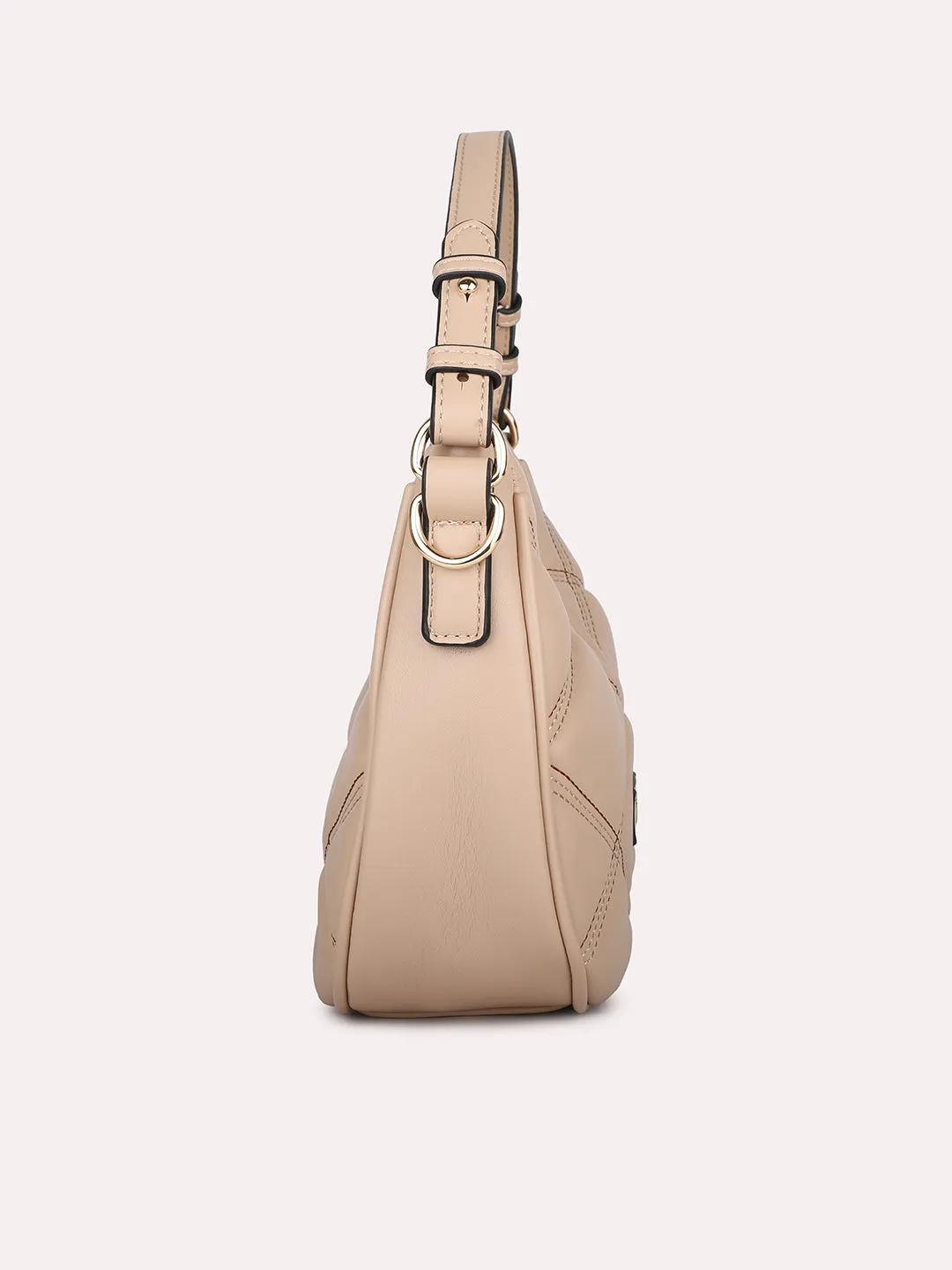 Women Beige Qulited Half-Moon Shoulder Bag