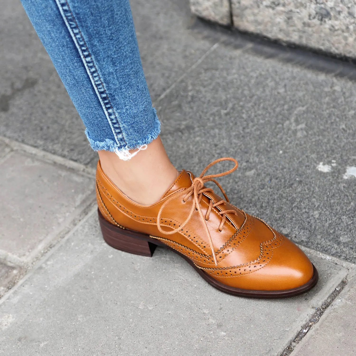 Women's Chunky Heel Block Lace Up Oxford Shoes