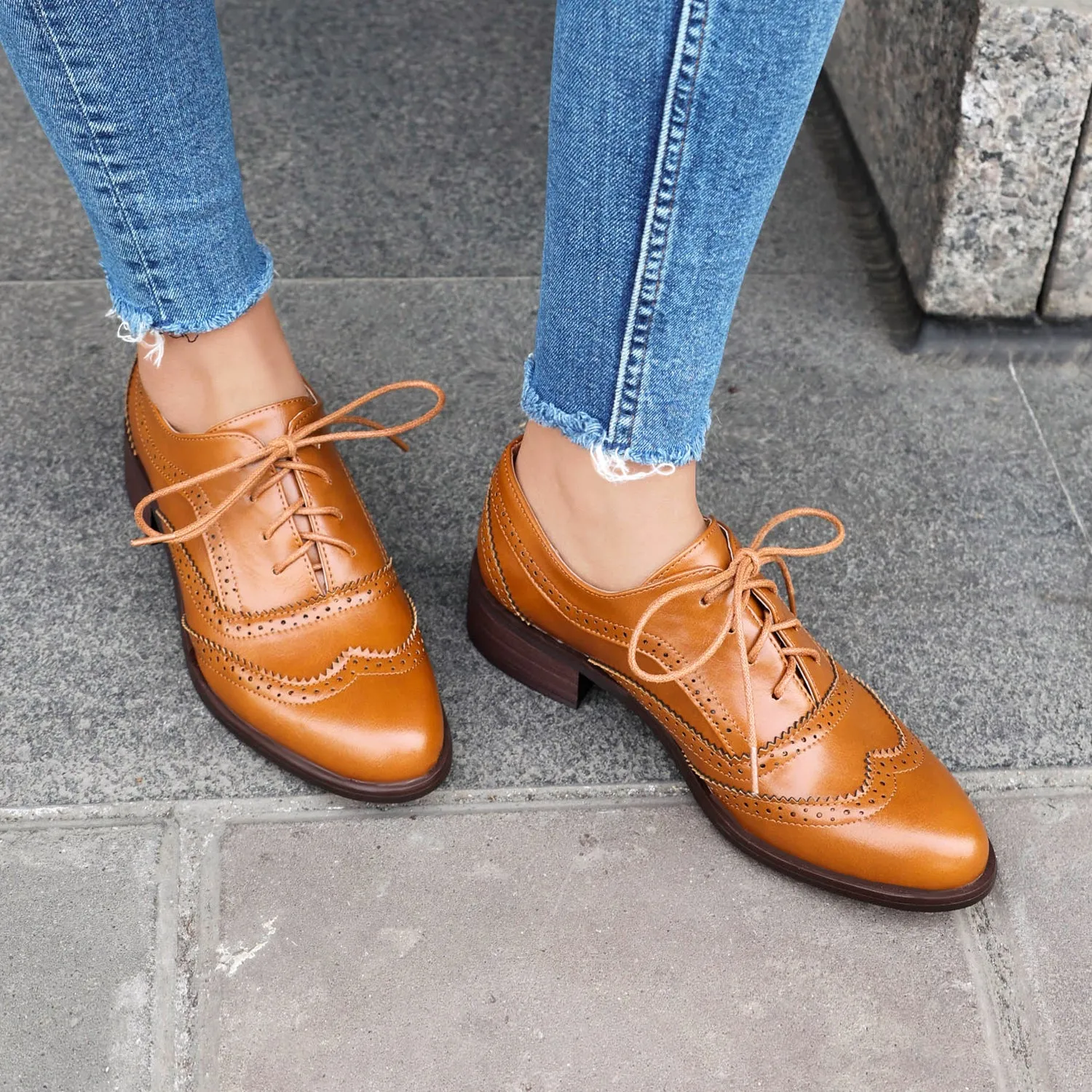 Women's Chunky Heel Block Lace Up Oxford Shoes