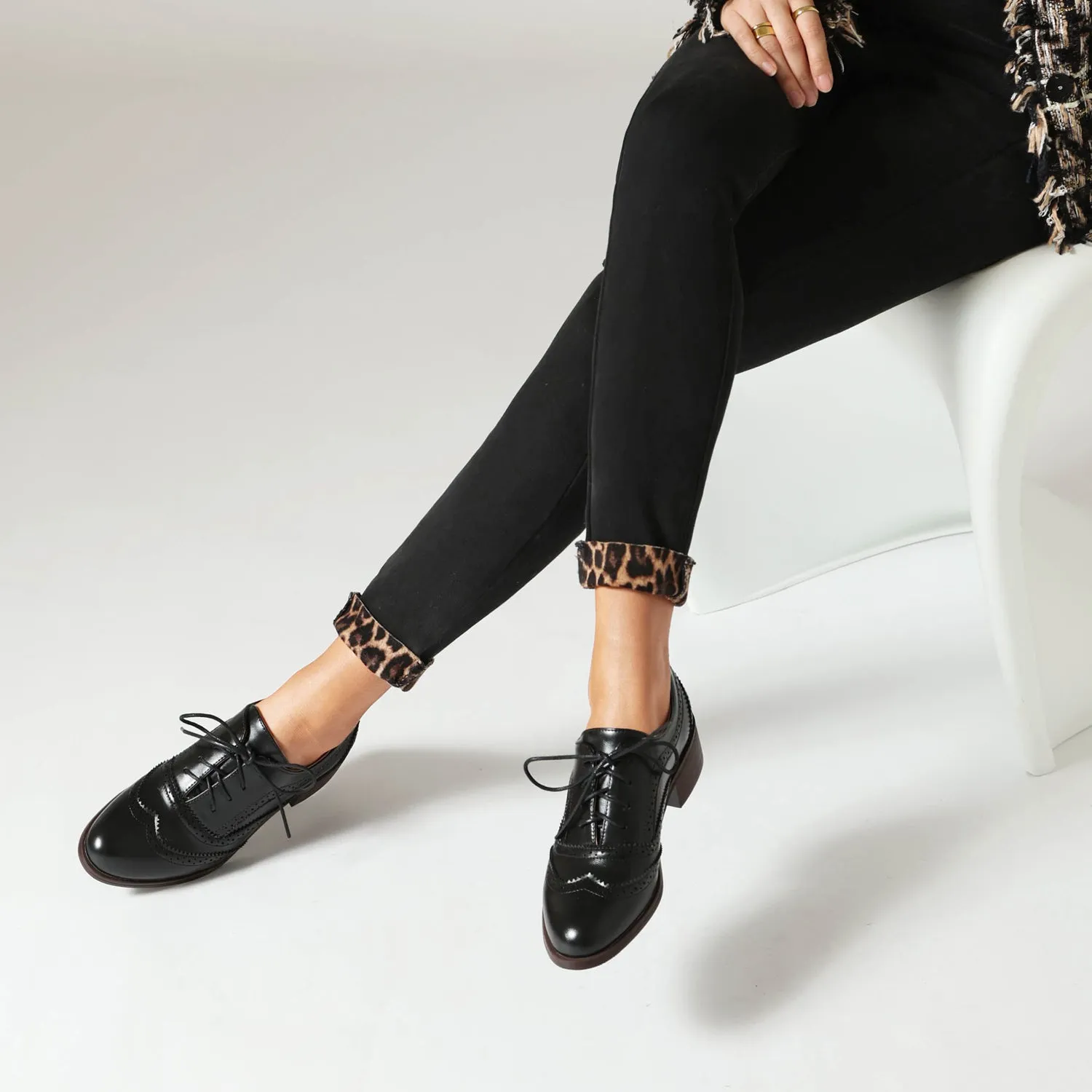 Women's Chunky Heel Block Lace Up Oxford Shoes