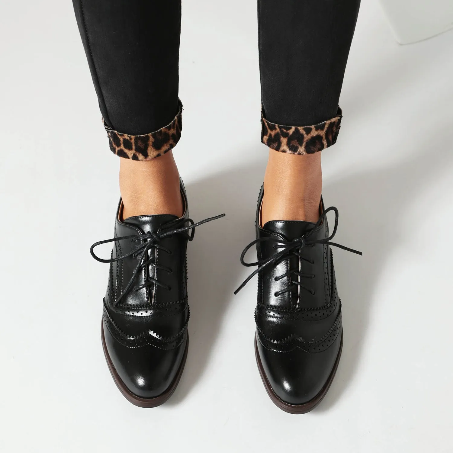 Women's Chunky Heel Block Lace Up Oxford Shoes