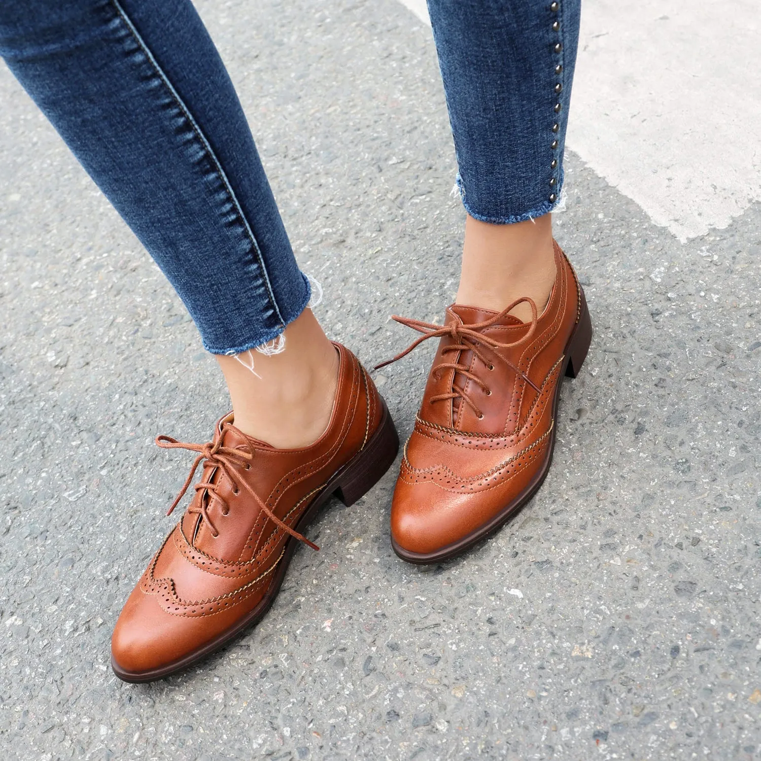 Women's Chunky Heel Block Lace Up Oxford Shoes