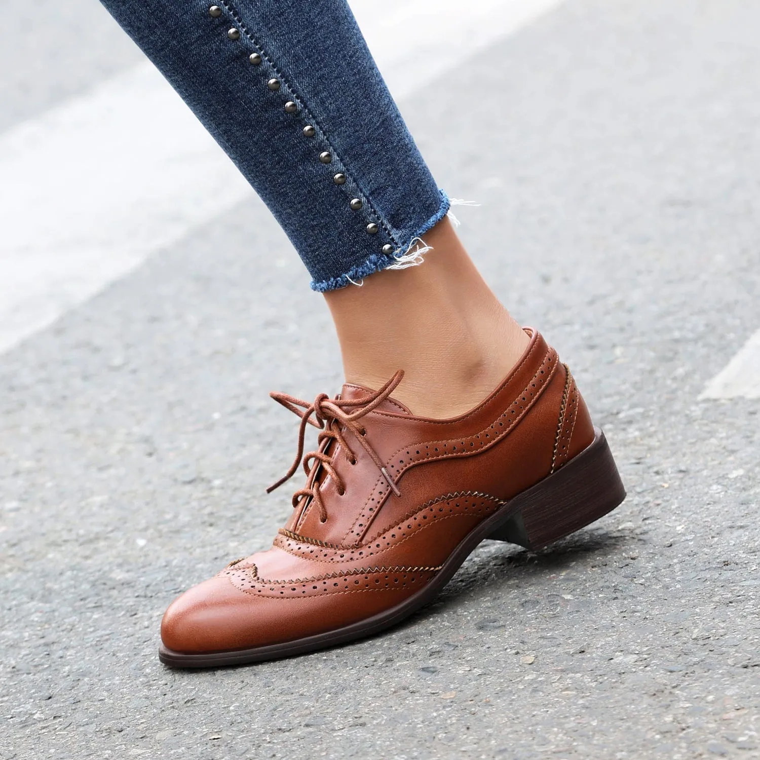 Women's Chunky Heel Block Lace Up Oxford Shoes