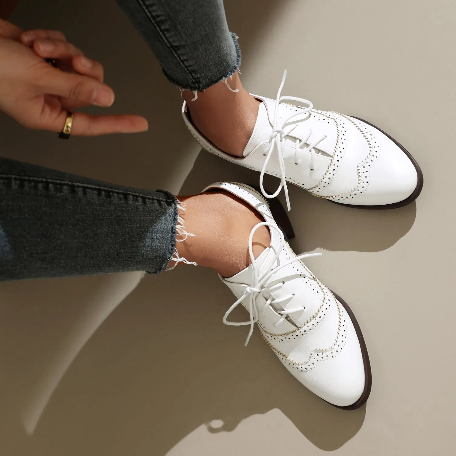 Women's Chunky Heel Block Lace Up Oxford Shoes