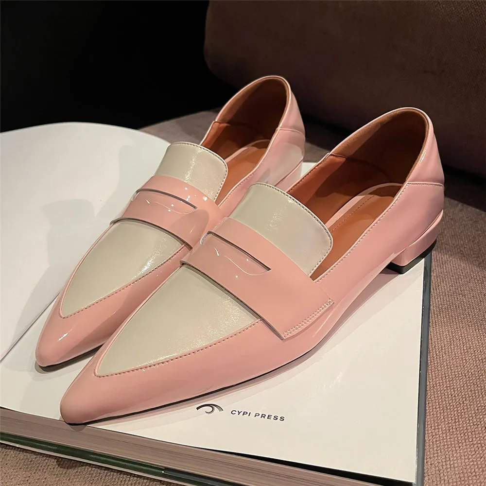 Women's Handmade Pointed Toe Leather Loafers Flats Shoes