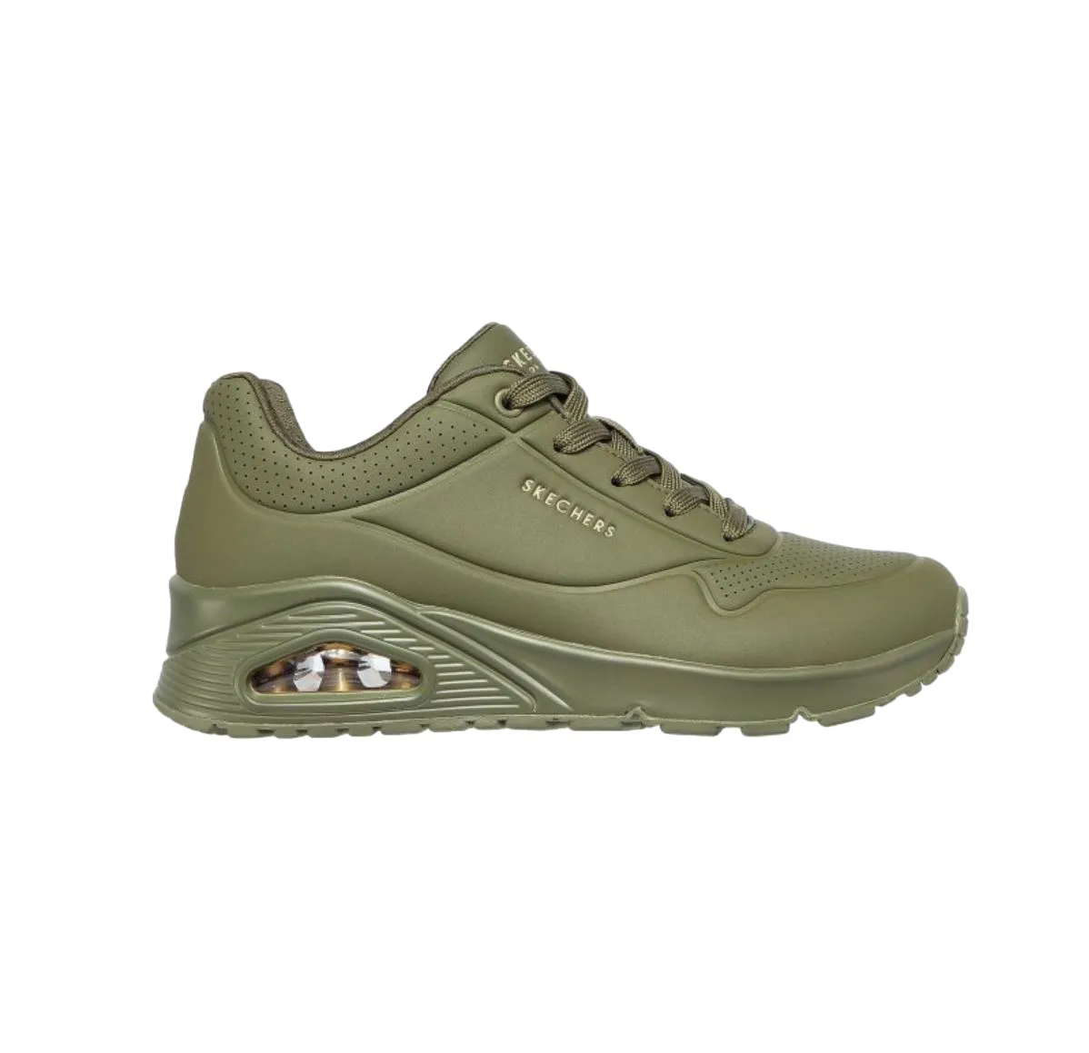 Womens Skechers Uno - Stand On Air Olive Lace Up Sneaker Shoes